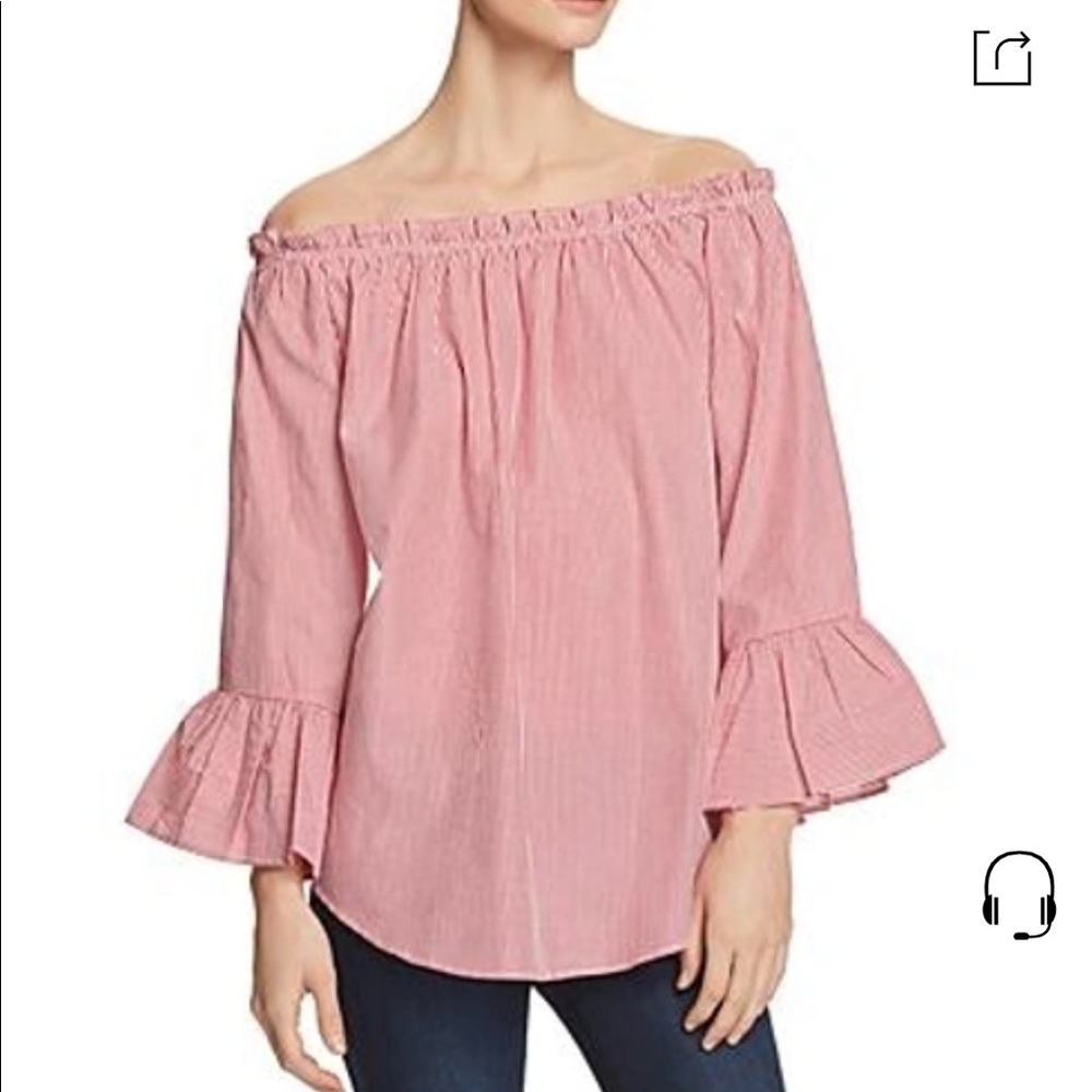 Alison Andrews Off the Shoulder Top Red/White. Size Medium.